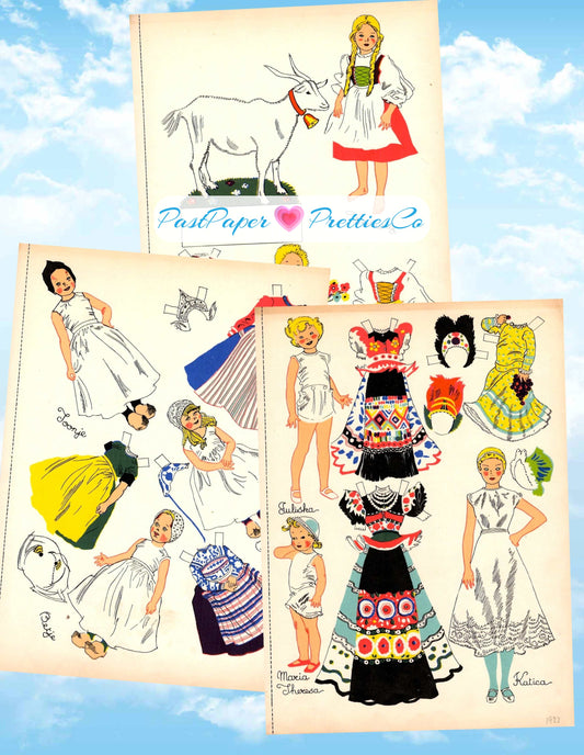 Vintage International Paper Dolls Collage Sheets Cute Dutch Swiss German Cut Out Dolls  1930s Printable PDF Instant Digital Download