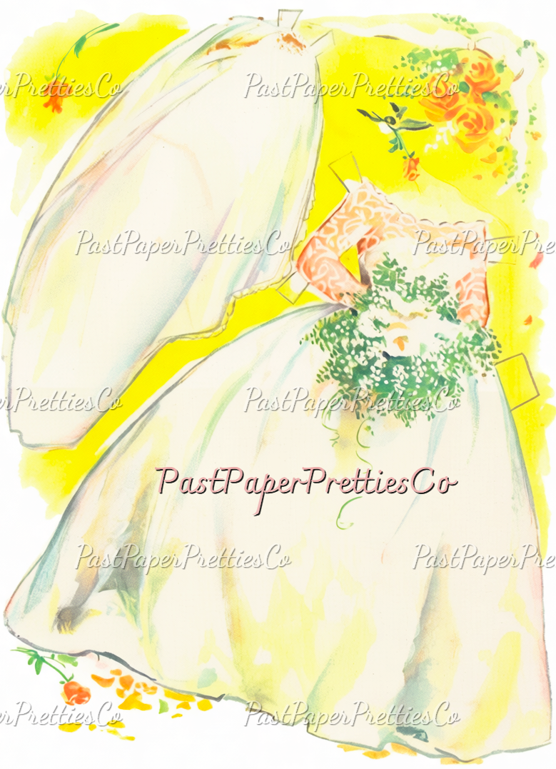 Vintage Wedding Paper Dolls Gorgeous Bridal Clipart 1958 Printable PDF Instant Digital Download Bride Groom Flower Girl Bridesmaid