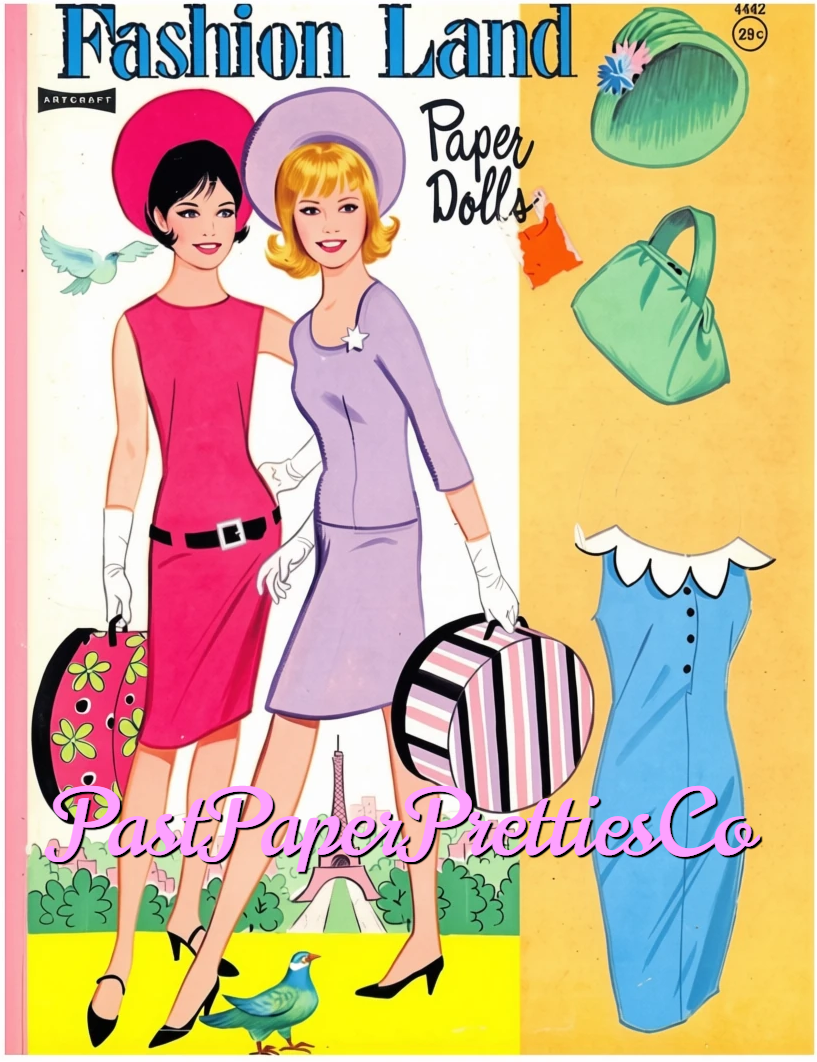 Vintage Fashion Land Paper Dolls PDF Printable Instant Digital Download 2 Pretty Models 1960s Sixties Fashions Clip Art