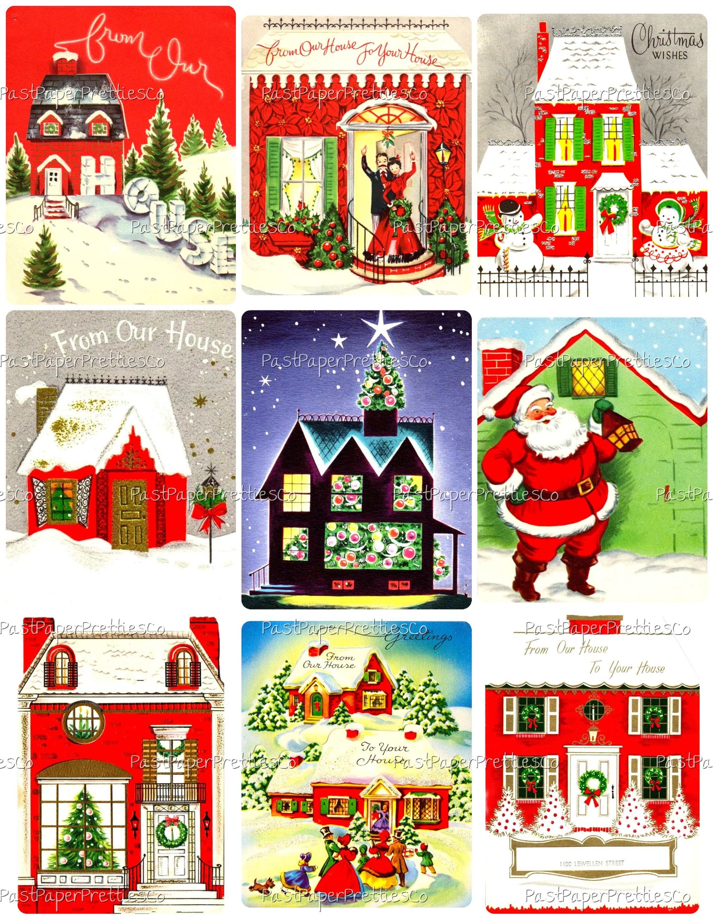 Vintage Printable Christmas Houses Snowy Outdoor Holiday Homes Collage Sheets Retro MCM Card 89 Images PDF Instant Digital Download