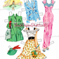 Vintage Paper Dolls 3 Wood Dolls Glamorous 1940s Ladies Printable PDF Instant Digital Download Gorgeous Wardrobe Clipart