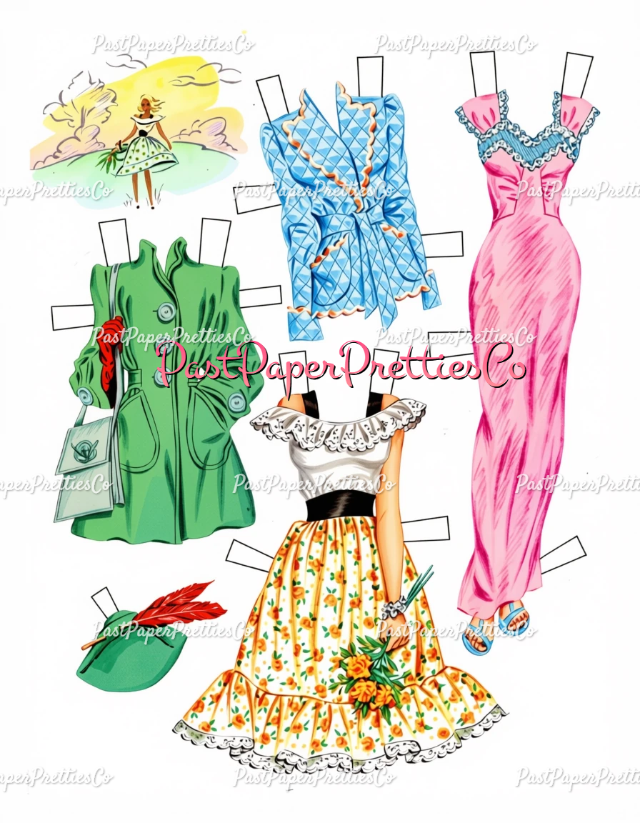 Vintage Paper Dolls 3 Wood Dolls Glamorous 1940s Ladies Printable PDF Instant Digital Download Gorgeous Wardrobe Clipart