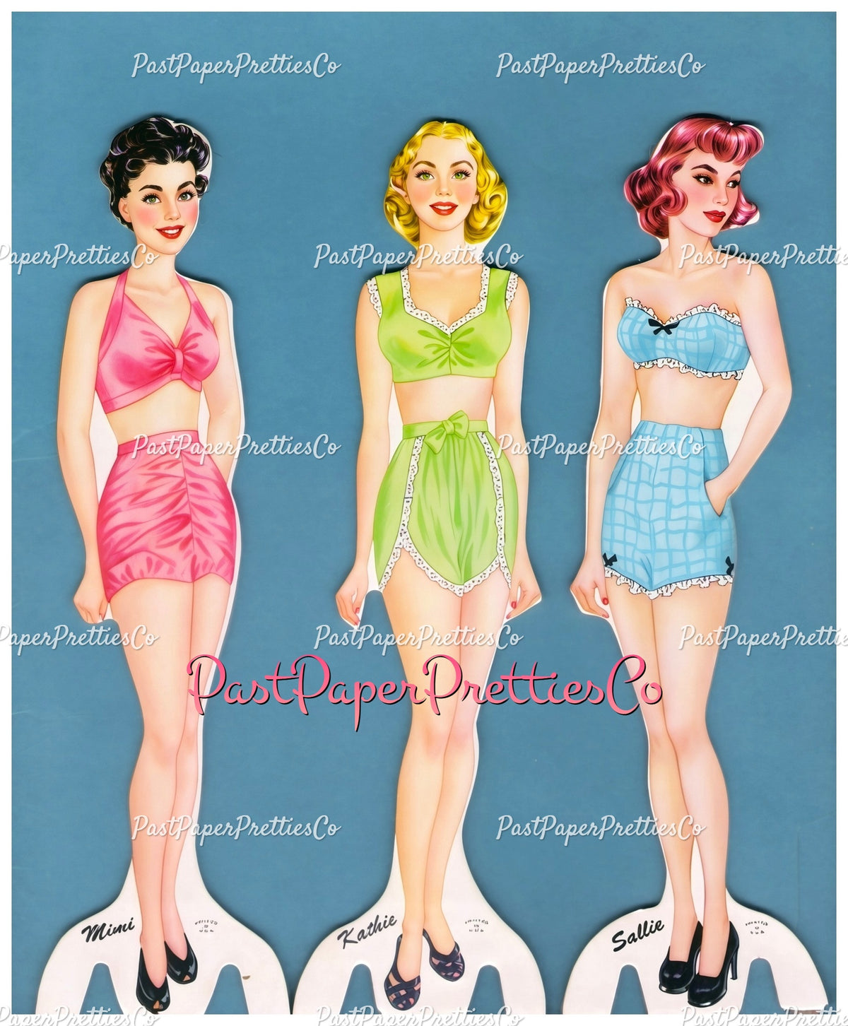 Vintage Paper Dolls 3 Wood Dolls Glamorous 1940s Ladies Printable PDF Instant Digital Download Gorgeous Wardrobe Clipart