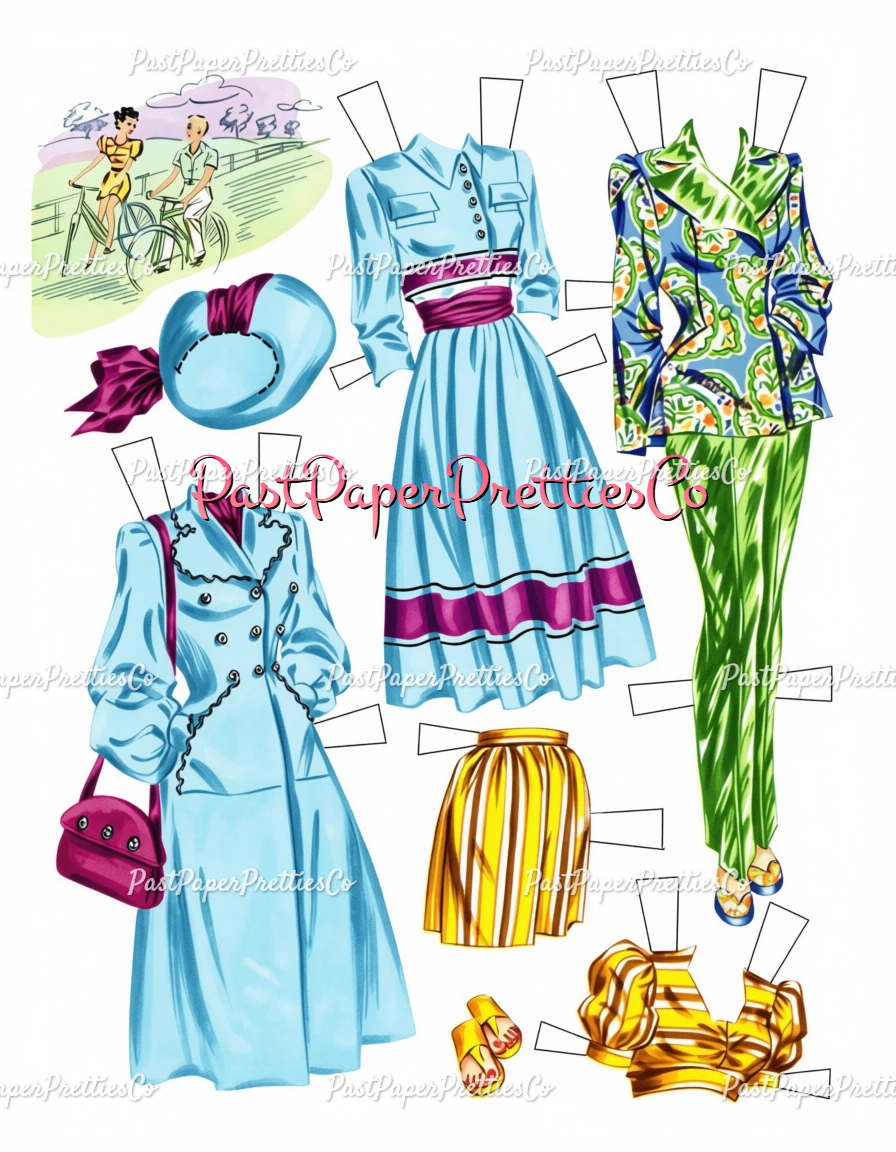 Vintage Paper Dolls 3 Wood Dolls Glamorous 1940s Ladies Printable PDF Instant Digital Download Gorgeous Wardrobe Clipart