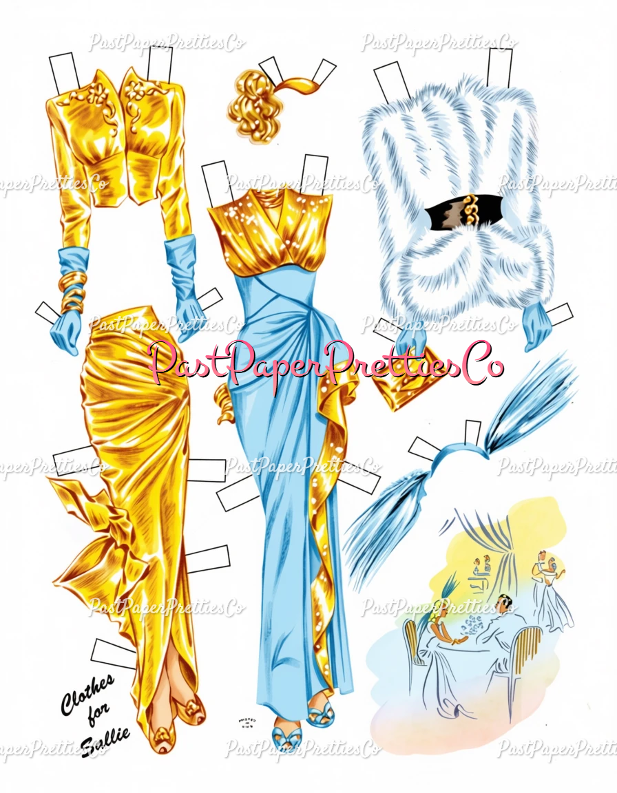 Vintage Paper Dolls 3 Wood Dolls Glamorous 1940s Ladies Printable PDF Instant Digital Download Gorgeous Wardrobe Clipart