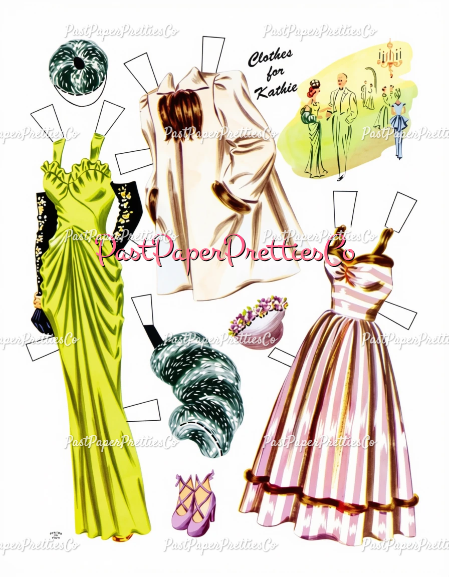Vintage Paper Dolls 3 Wood Dolls Glamorous 1940s Ladies Printable PDF Instant Digital Download Gorgeous Wardrobe Clipart
