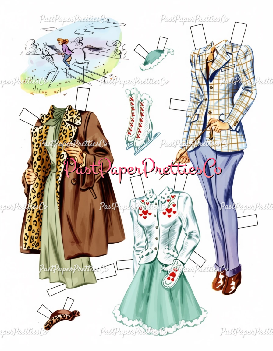 Vintage Paper Dolls 3 Wood Dolls Glamorous 1940s Ladies Printable PDF Instant Digital Download Gorgeous Wardrobe Clipart