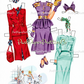 Vintage Paper Dolls 3 Wood Dolls Glamorous 1940s Ladies Printable PDF Instant Digital Download Gorgeous Wardrobe Clipart