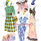 Vintage Paper Dolls 3 Wood Dolls Glamorous 1940s Ladies Printable PDF Instant Digital Download Gorgeous Wardrobe Clipart
