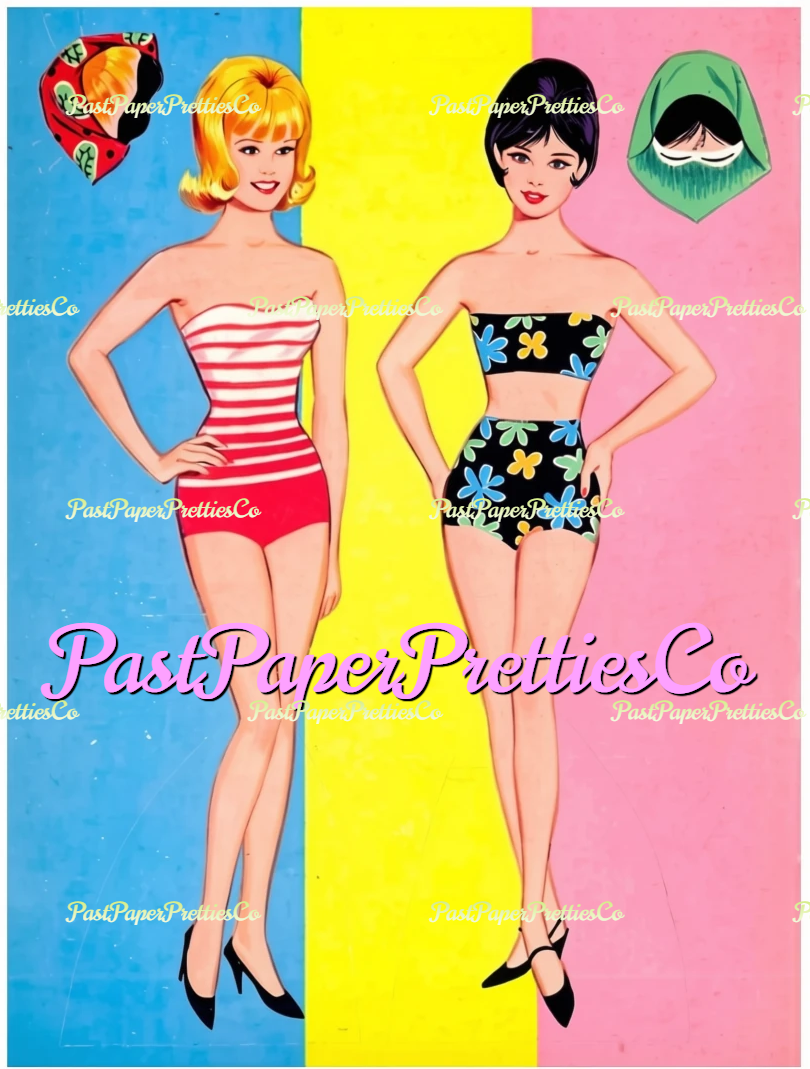Vintage Fashion Land Paper Dolls PDF Printable Instant Digital Download 2 Pretty Models 1960s Sixties Fashions Clip Art