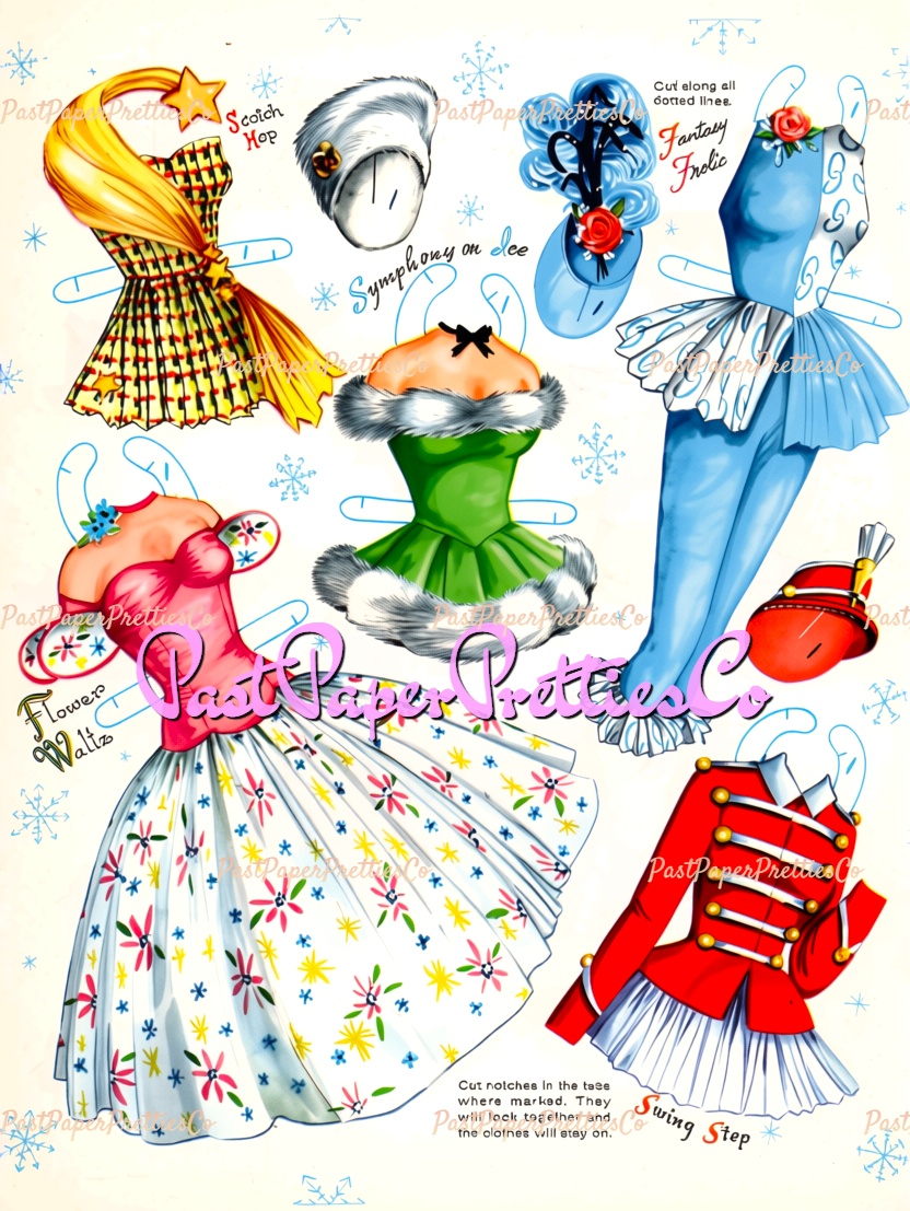 Vintage Paper Dolls Pretty Figure Skaters Ice Festival 1957 Printable PDF Instant Digital Download Figure Skating Clipart