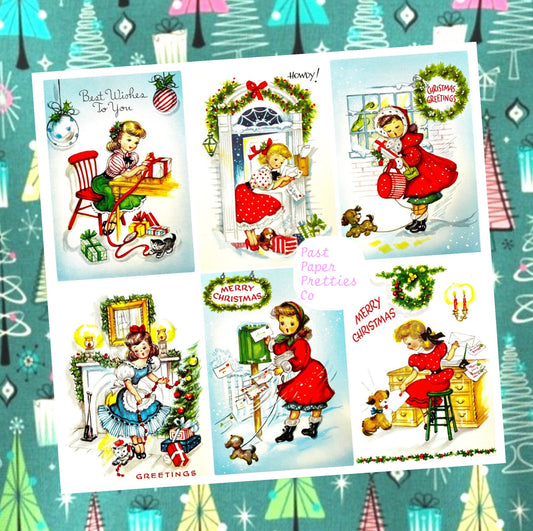 Vintage Printable Pretty MCM Happy Holiday Housewives Ladies Christmas Card Images PDF Instant Digital Download 6 Homemaker Girl Images