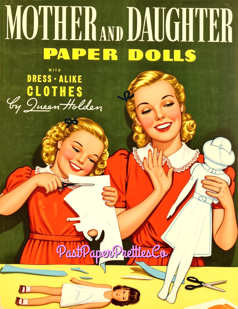 Vintage Paper Dolls Mother and Daughter Printable PDF Instant Digital Download Pretty Dolls and Clothes Queen Holden 1950s MCM Clip Art