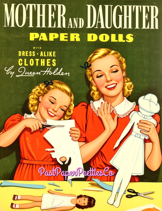 Vintage Paper Dolls Mother and Daughter Printable PDF Instant Digital Download Pretty Dolls and Clothes Queen Holden 1950s MCM Clip Art
