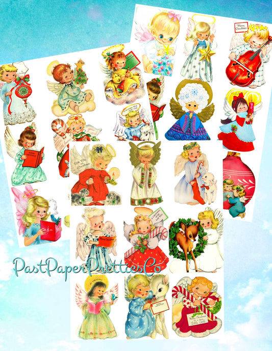 Vintage Printable Pretty Angel Girls Christmas Card Images 3 Sizes Fussy Cuts Collages Full Cards PDF Instant Digital Download Cute Clipart