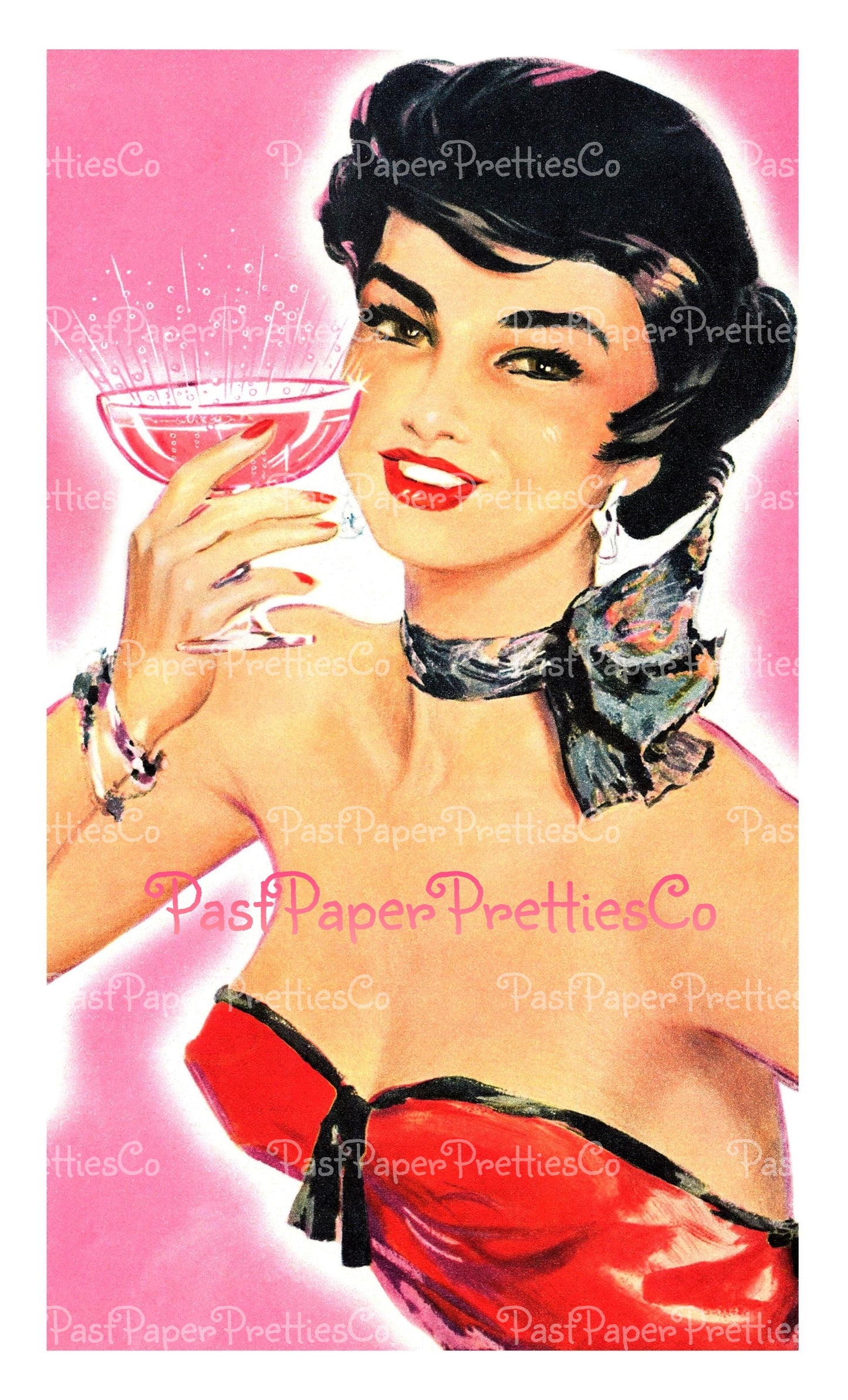 Vintage Printable Christmas New Years Cocktail Glam Girl Mid Century Mod Image 1950s PDF Instant Digital Download Holiday Party Lady Clipart