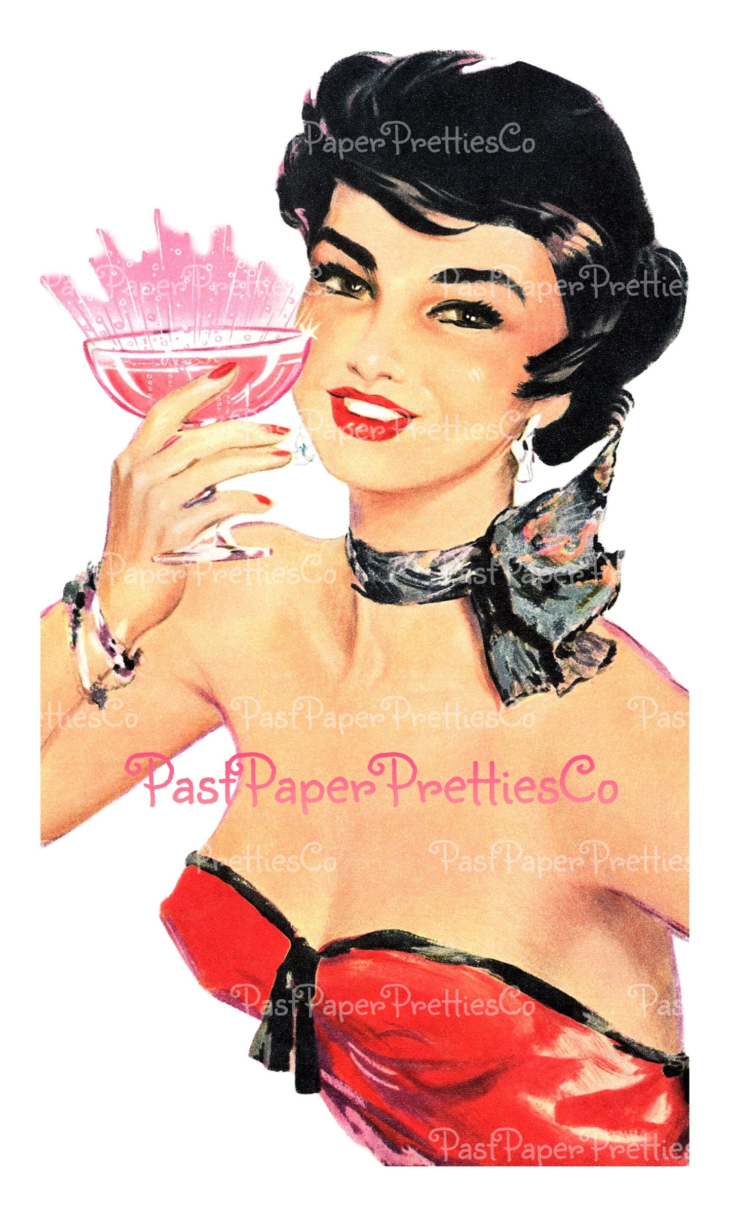 Vintage Printable Christmas New Years Cocktail Glam Girl Mid Century Mod Image 1950s PDF Instant Digital Download Holiday Party Lady Clipart