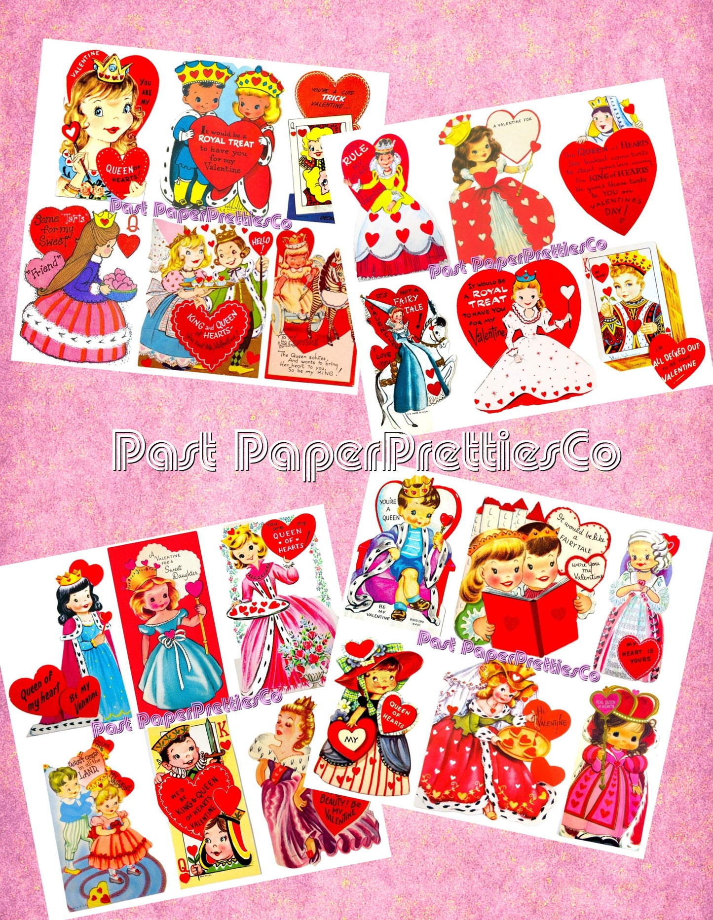 Vintage Valentines Queen Of Hearts Collage Sheets Printable Instant Digital Download Cute Kitsch Royal Ladies Themed Clip Art 24 Images