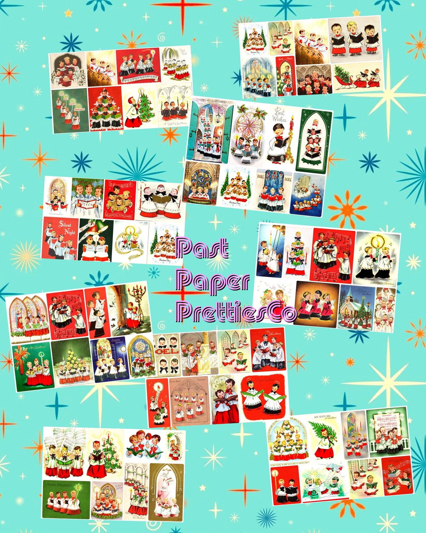 Vintage Christmas Choir Boys Collage Sheets Printable PDF Instant Digital Kitsch Cute Holiday Caroling Church Kids 80 Retro Images