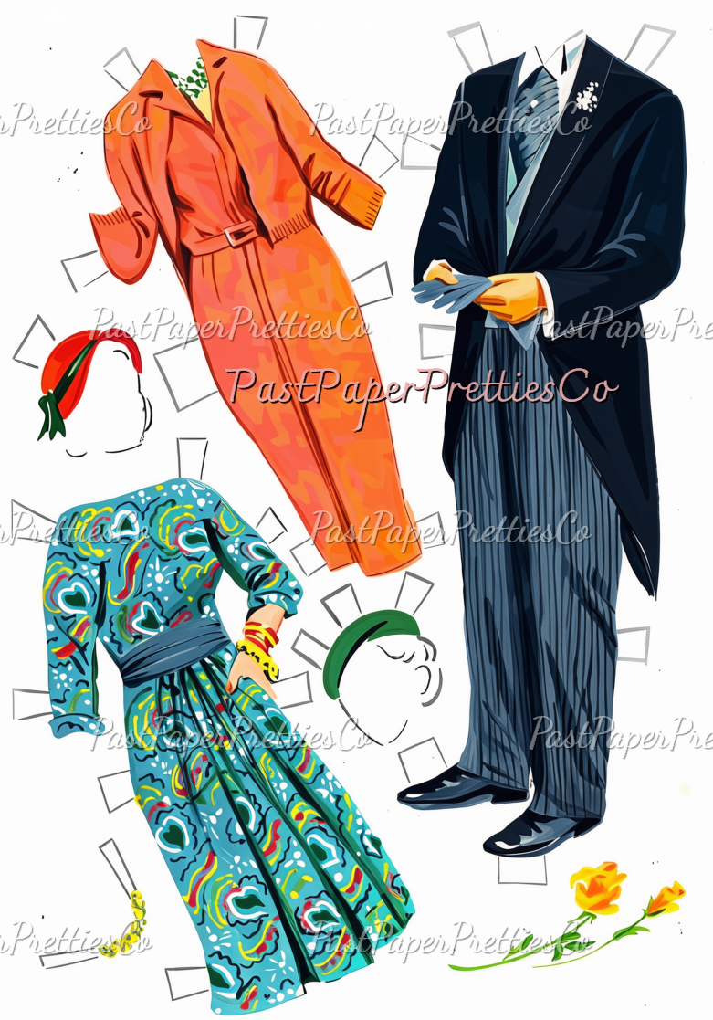 Vintage Wedding Paper Dolls Gorgeous Bridal Clipart 1958 Printable PDF Instant Digital Download Bride Groom Flower Girl Bridesmaid