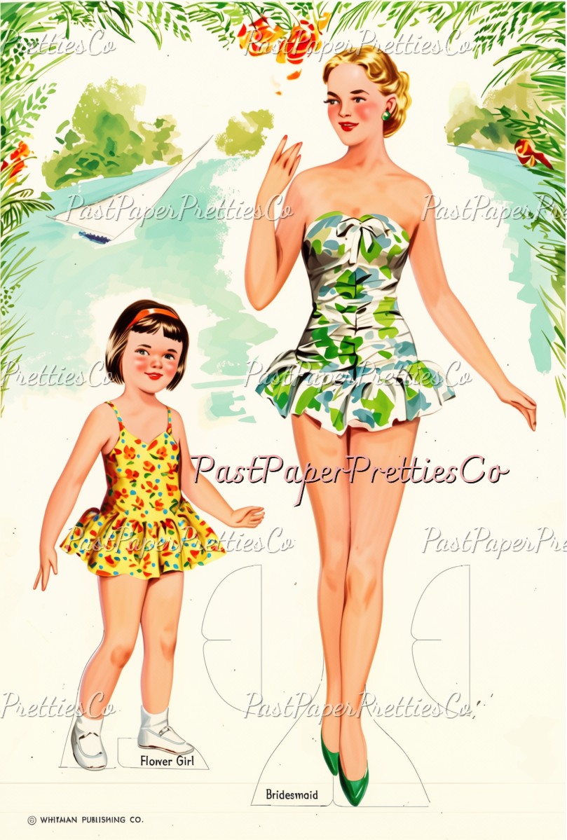 Vintage Wedding Paper Dolls Gorgeous Bridal Clipart 1958 Printable PDF Instant Digital Download Bride Groom Flower Girl Bridesmaid