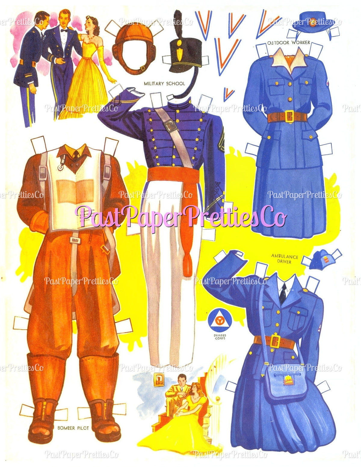 Vintage Paper Dolls Air Land and Sea WWII Air Force Army Navy Military Dolls 1943 Printable PDF Instant Digital Download Wartime Clipart
