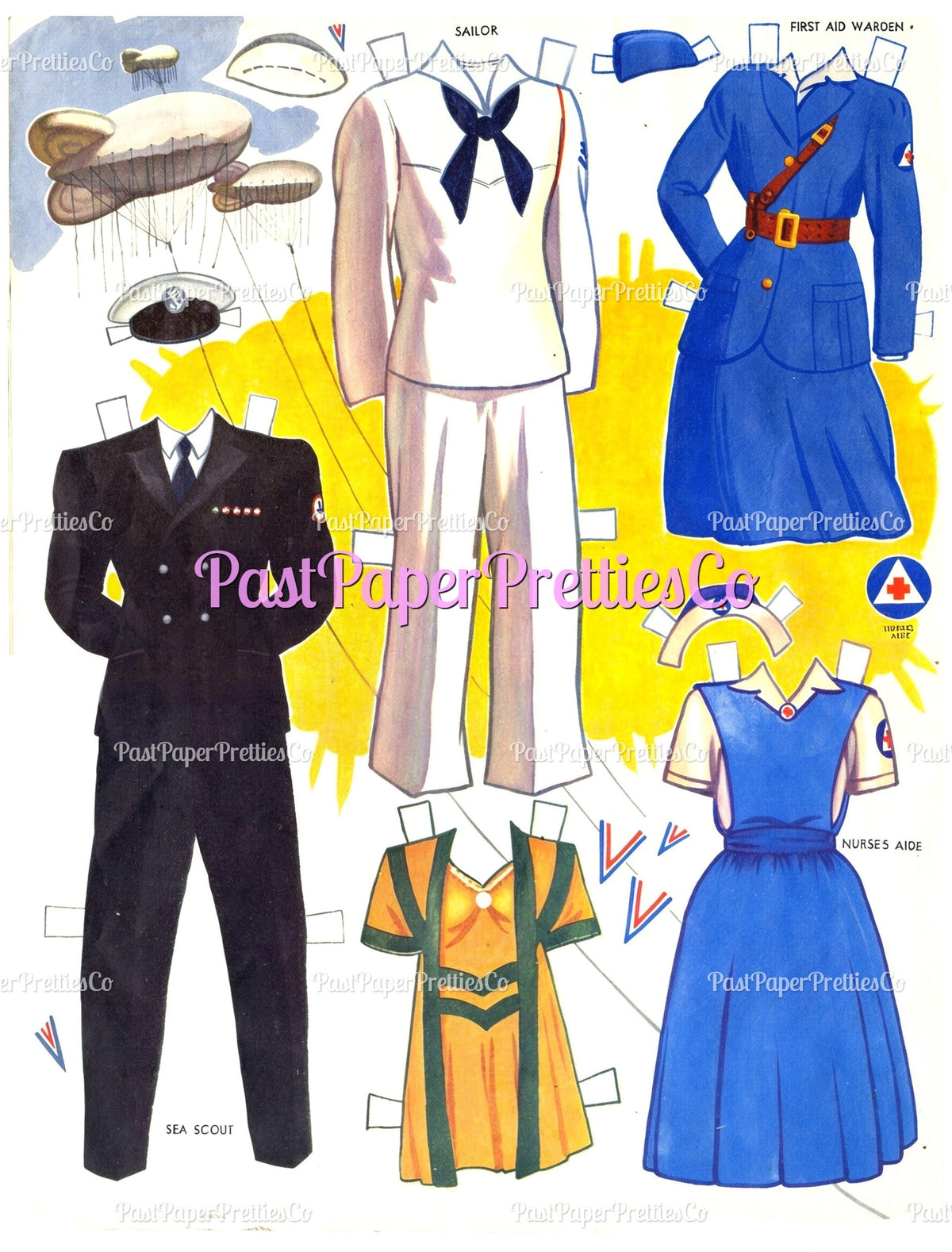Vintage Paper Dolls Air Land and Sea WWII Air Force Army Navy Military Dolls 1943 Printable PDF Instant Digital Download Wartime Clipart