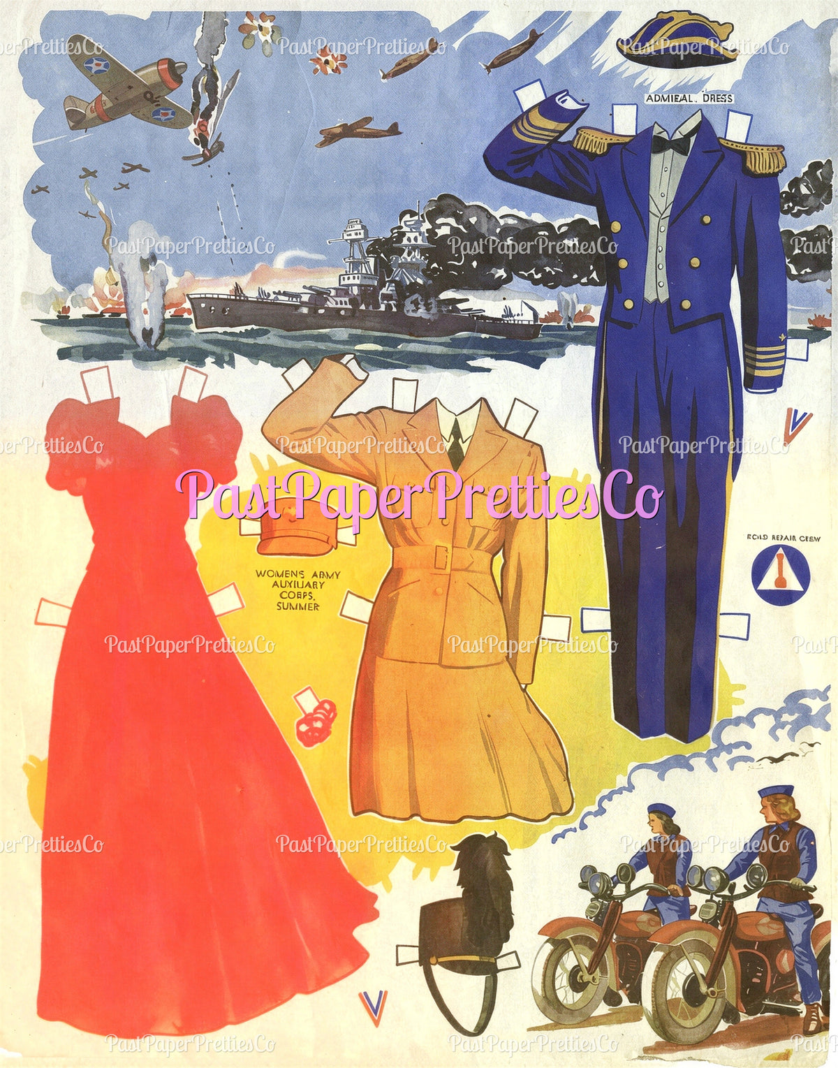 Vintage Paper Dolls Air Land and Sea WWII Air Force Army Navy Military Dolls 1943 Printable PDF Instant Digital Download Wartime Clipart