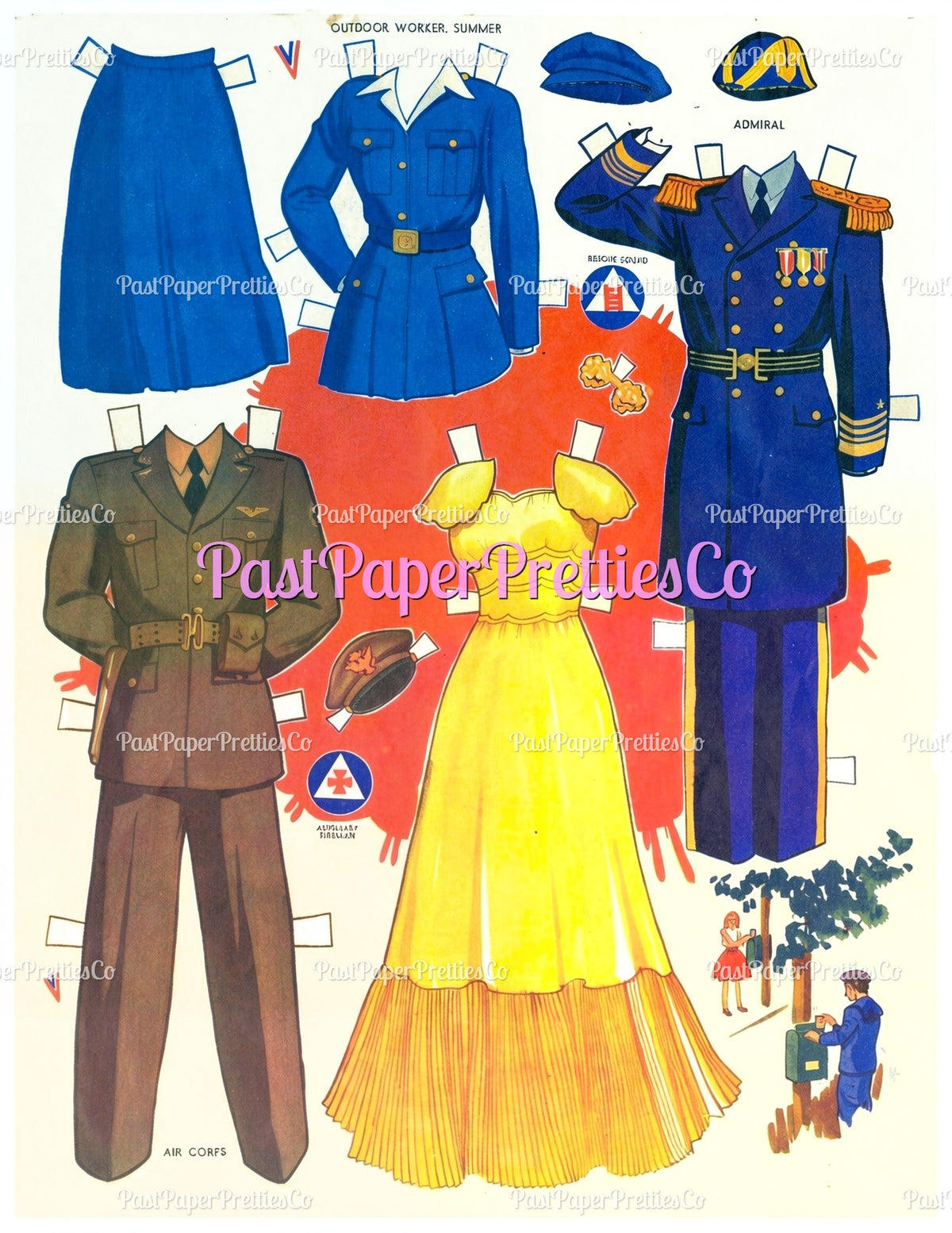 Vintage Paper Dolls Air Land and Sea WWII Air Force Army Navy Military Dolls 1943 Printable PDF Instant Digital Download Wartime Clipart