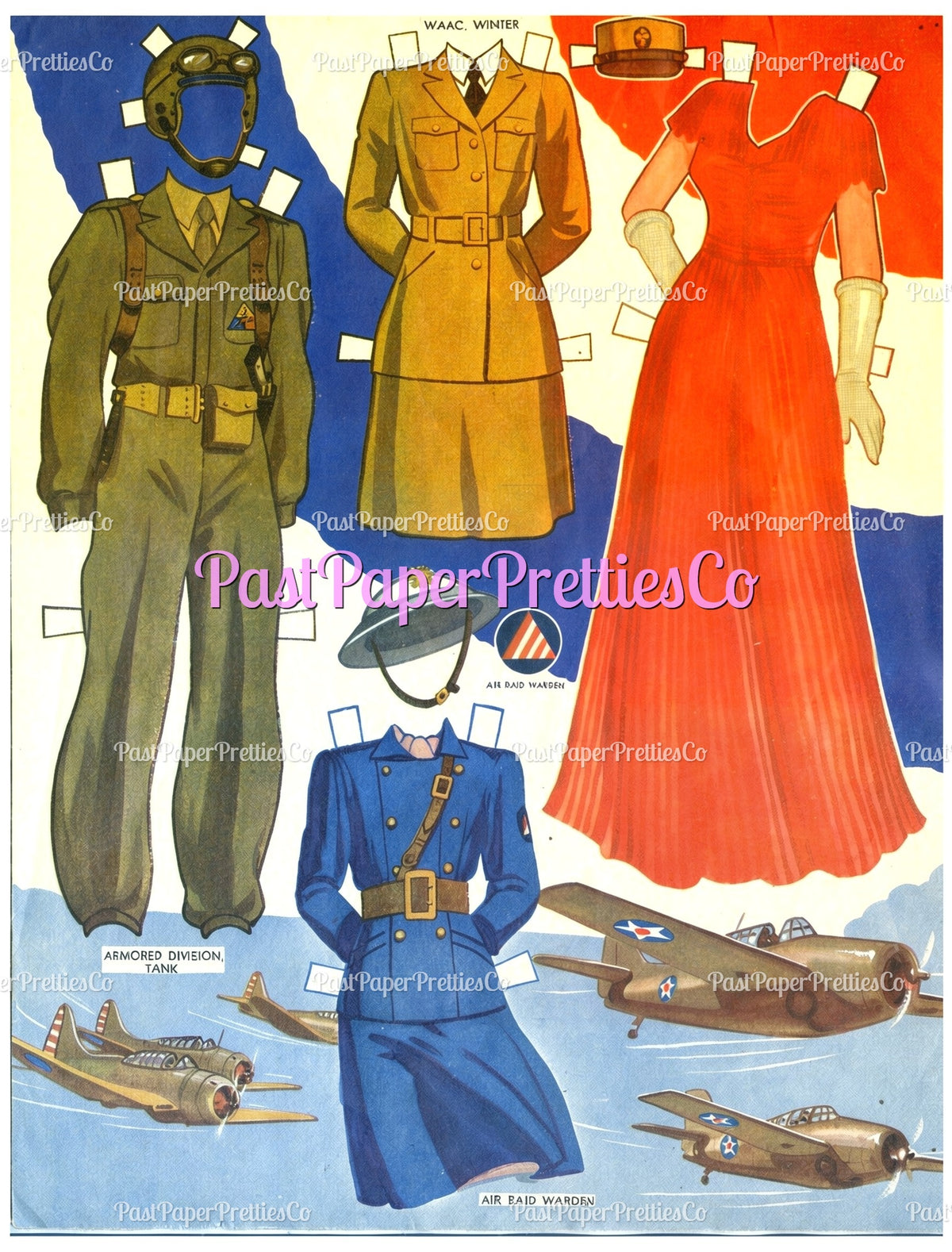 Vintage Paper Dolls Air Land and Sea WWII Air Force Army Navy Military Dolls 1943 Printable PDF Instant Digital Download Wartime Clipart