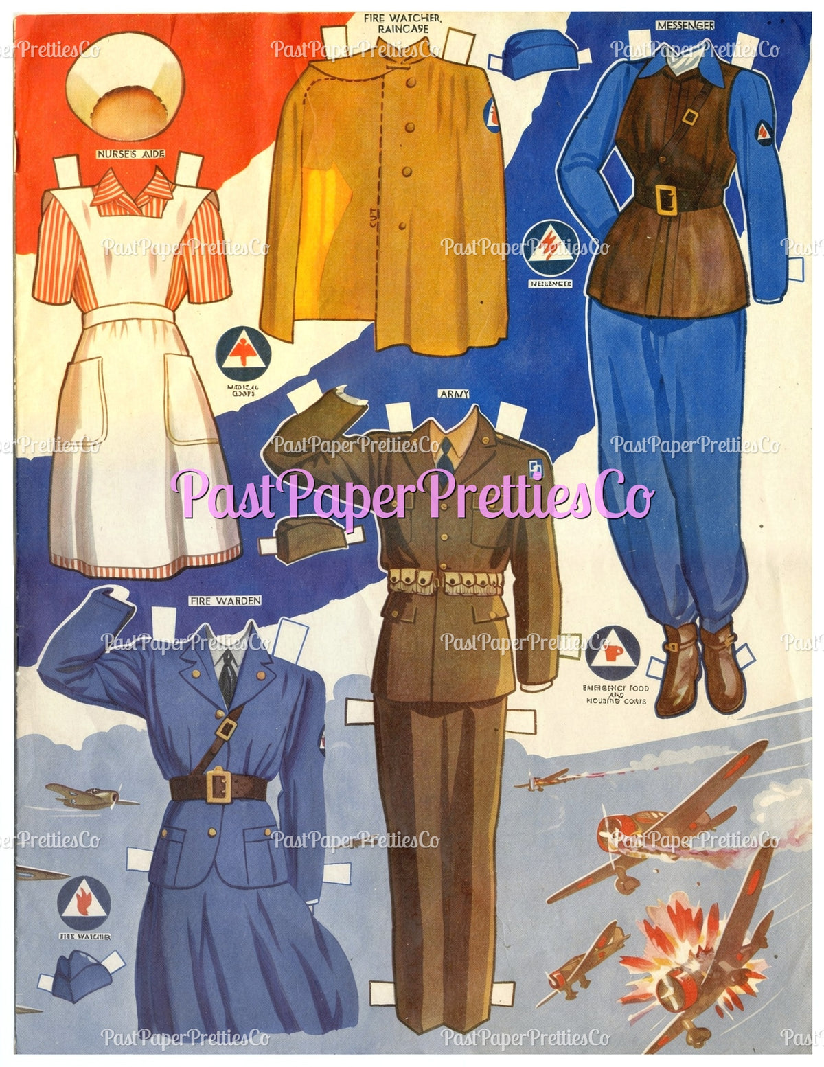 Vintage Paper Dolls Air Land and Sea WWII Air Force Army Navy Military Dolls 1943 Printable PDF Instant Digital Download Wartime Clipart