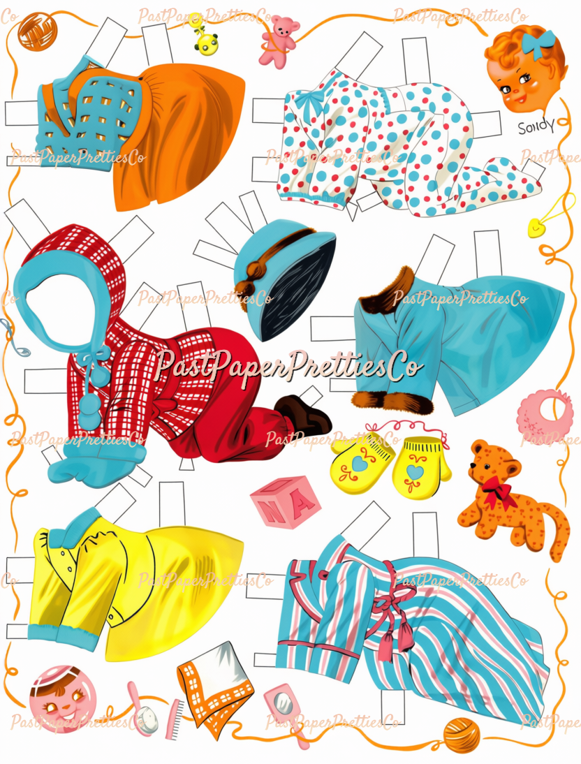 Vintage CUTE Baby Paper Dolls Dolls with Cloth-Like Clothes Printable PDF Instant Digital Download Sweet Kitsch MCM Babies Toddlers Clip Art