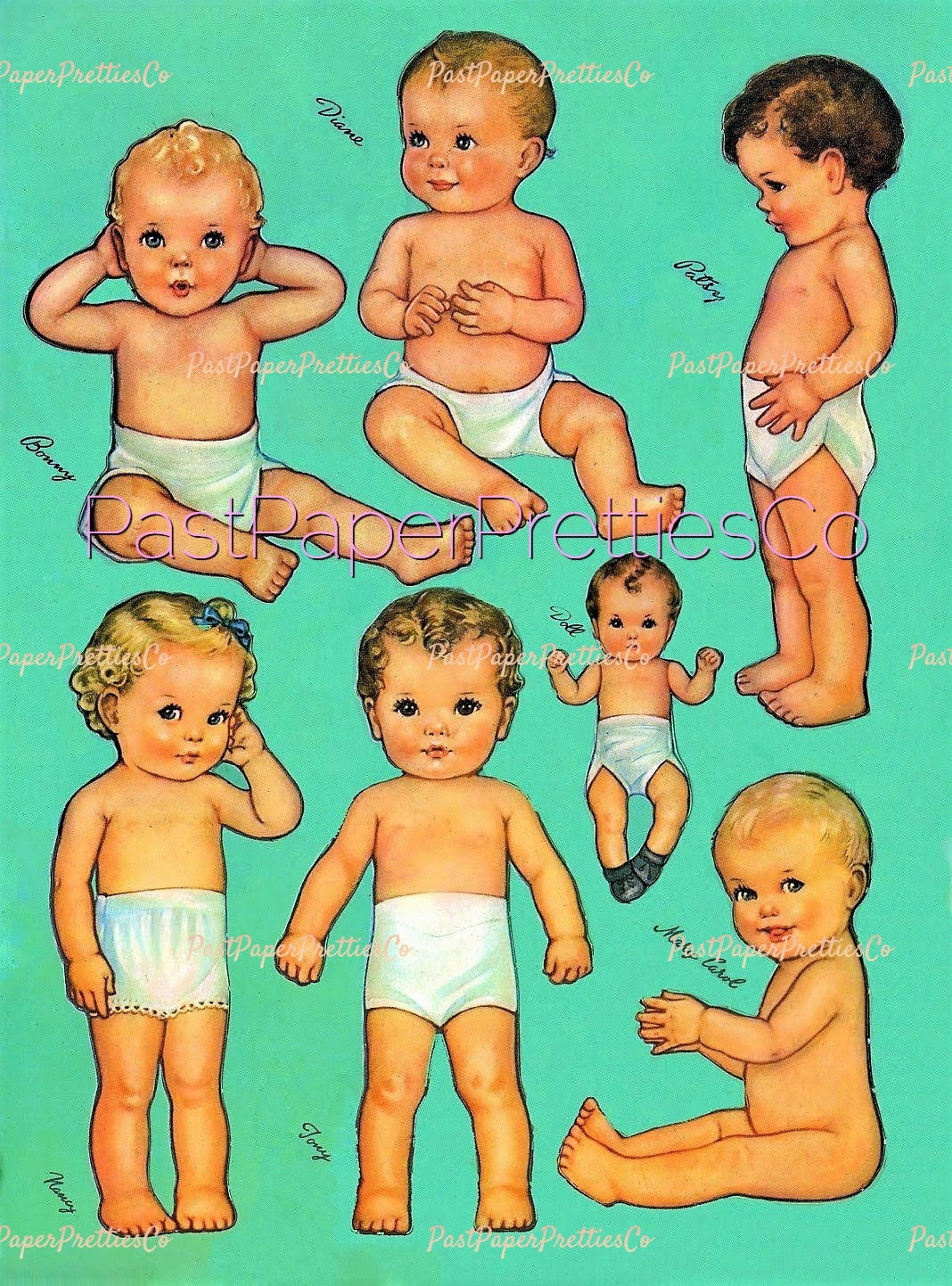 Vintage Paper Dolls Baby Shower 1942 Cute Adorable Babies Toddlers Printable PDF Instant Digital Download 8 Kitschy Baby Dolls Clip Art