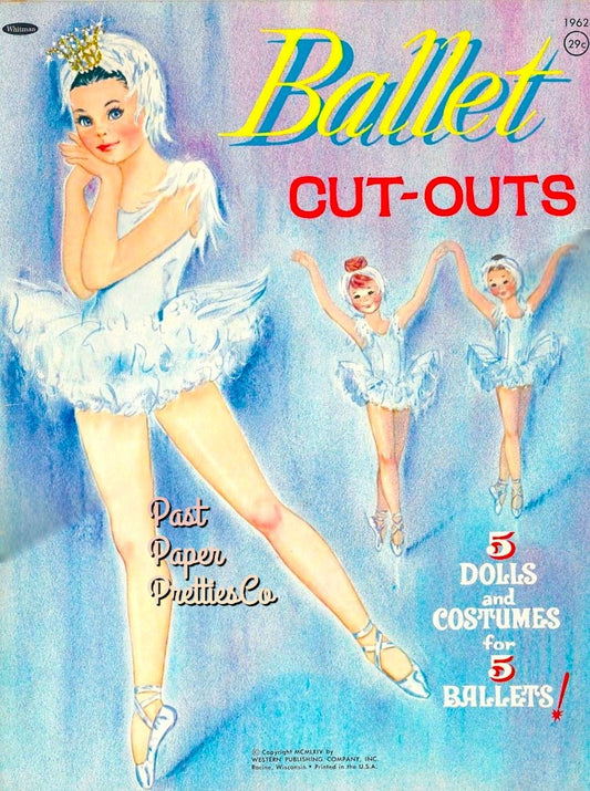 Vintage Paper Dolls Ballet Cut-Outs 1964 PDF Printable Instant Digital Download 5 Cute Kitsch Ballerina Dancer Girls Clip Art