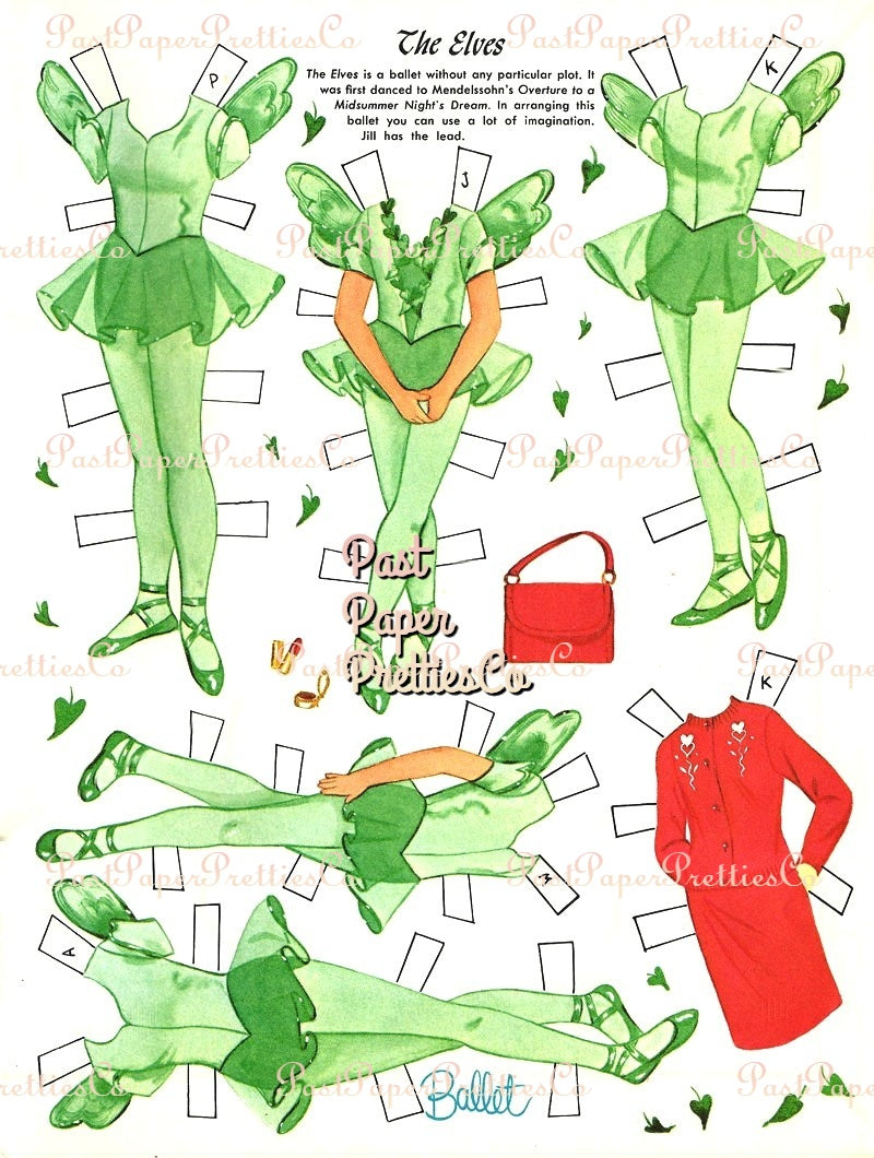 Vintage Paper Dolls Ballet Cut-Outs 1964 PDF Printable Instant Digital Download 5 Cute Kitsch Ballerina Dancer Girls Clip Art