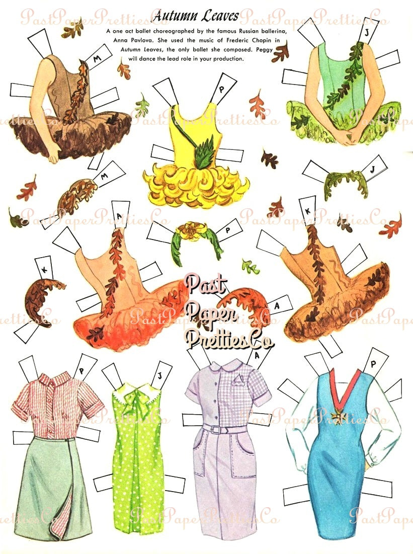 Vintage Paper Dolls Ballet Cut-Outs 1964 PDF Printable Instant Digital Download 5 Cute Kitsch Ballerina Dancer Girls Clip Art