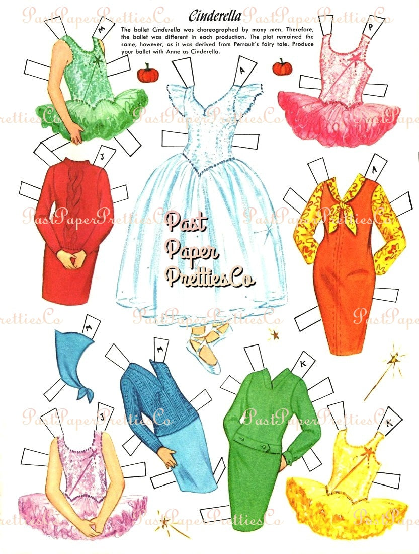 Vintage Paper Dolls Ballet Cut-Outs 1964 PDF Printable Instant Digital Download 5 Cute Kitsch Ballerina Dancer Girls Clip Art