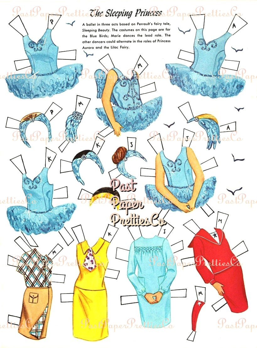 Vintage Paper Dolls Ballet Cut-Outs 1964 PDF Printable Instant Digital Download 5 Cute Kitsch Ballerina Dancer Girls Clip Art