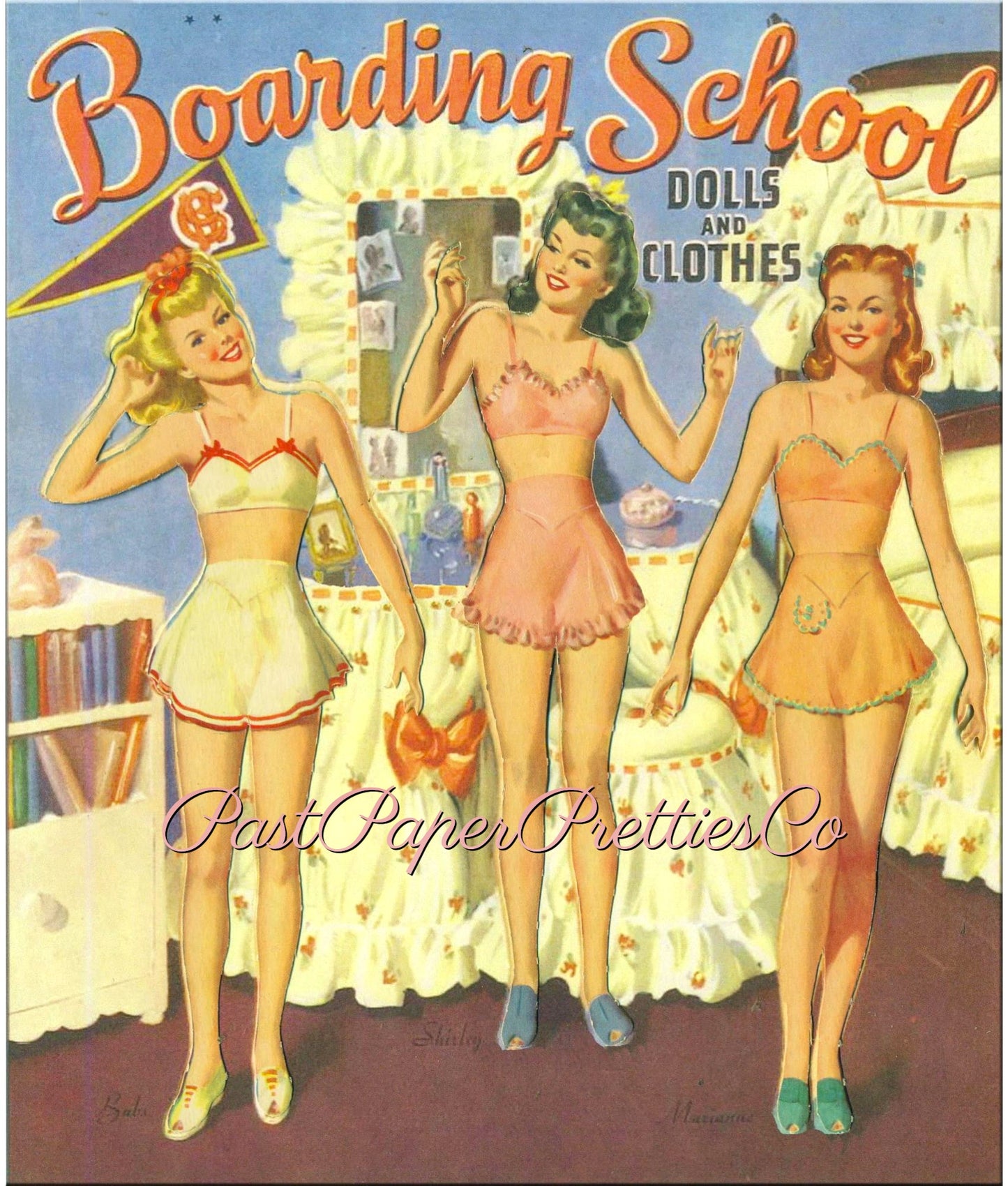 Vintage Paper Dolls Boarding School Dolls and Clothes c. 1942 Printable PDF Instant Digital Download 6 Pretty School Girl Friends Clip Art