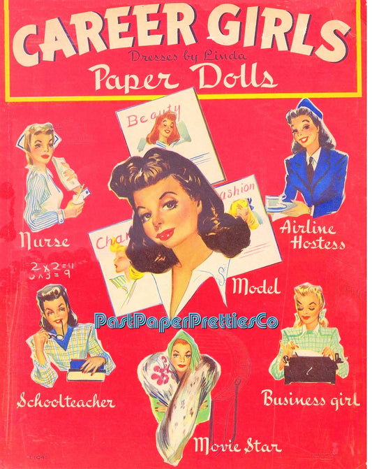 Vintage Paper Dolls Career Girls 1942 PDF Printable Instant Digital Download Pretty Glamour Career Gals Teacher Nurse Stewardess Clip Art