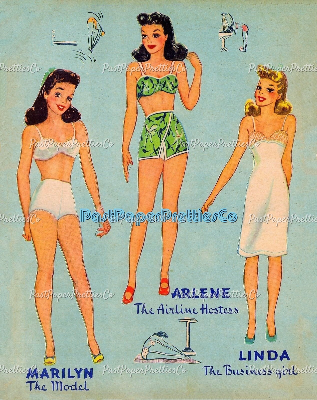 Vintage Paper Dolls Career Girls 1942 PDF Printable Instant Digital Download Pretty Glamour Career Gals Teacher Nurse Stewardess Clip Art