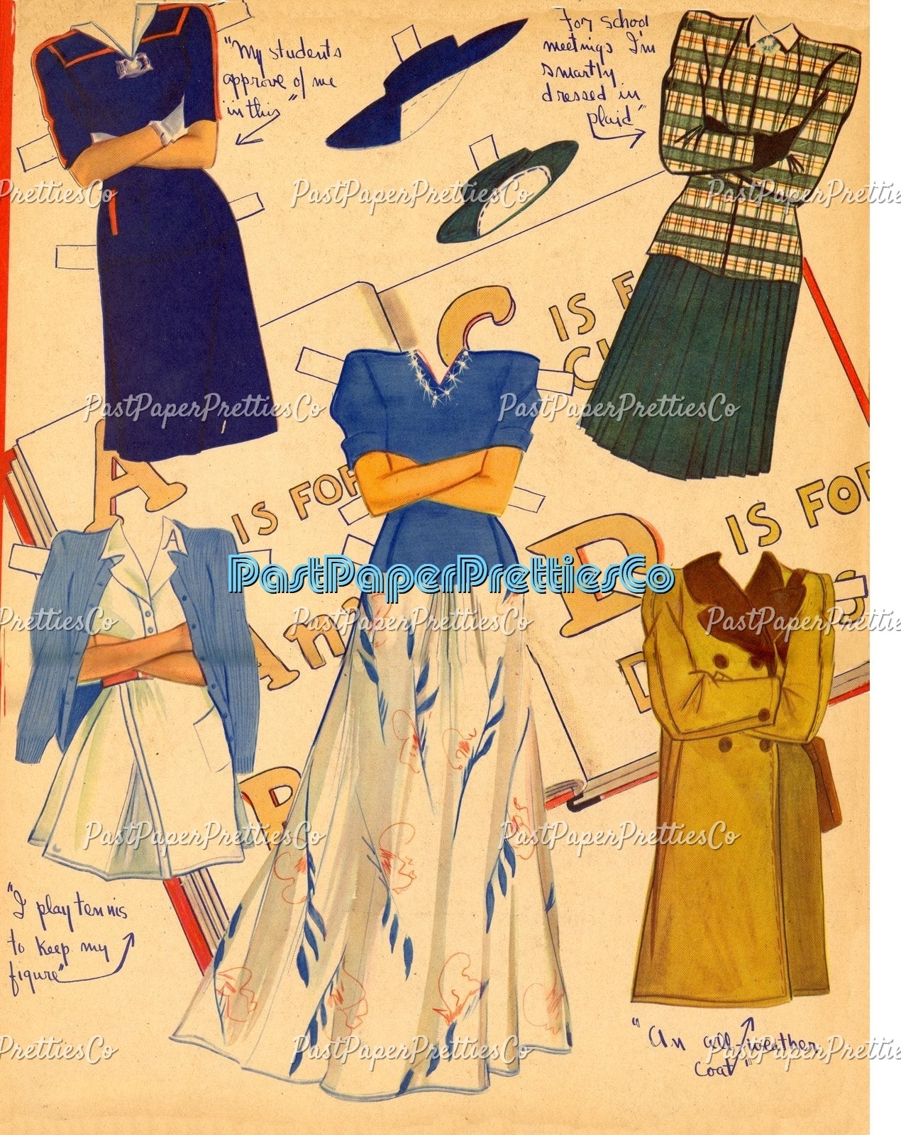 Vintage Paper Dolls Career Girls 1942 PDF Printable Instant Digital Download Pretty Glamour Career Gals Teacher Nurse Stewardess Clip Art