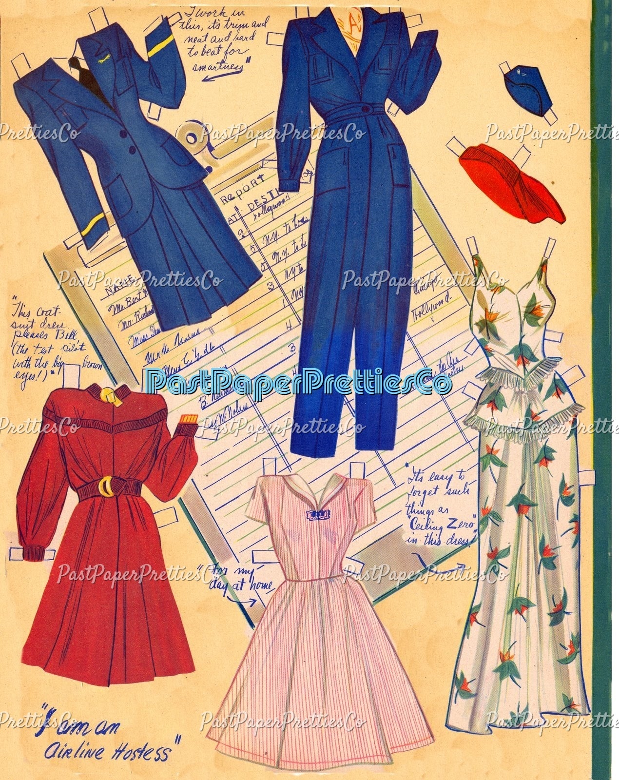 Vintage Paper Dolls Career Girls 1942 PDF Printable Instant Digital Download Pretty Glamour Career Gals Teacher Nurse Stewardess Clip Art