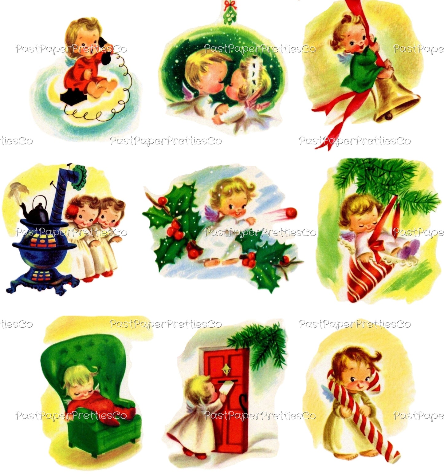 Vintage Printable Christmas Angel Kids Cards Collage Sheets Cute Boy Girl Cherubs Holiday Images PDF Instant Digital Download 18 Designs