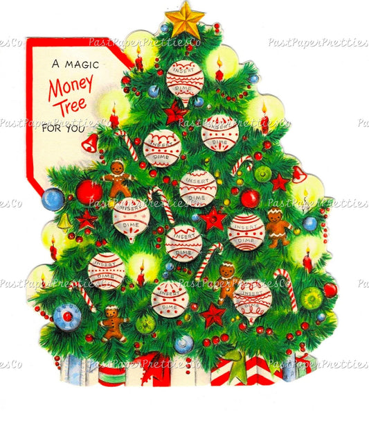 Vintage Printable Christmas Tree Coin Money Card Image Dime Holder PDF Instant Digital Download Merry Kitschmas 300 dpi JPEG PNG