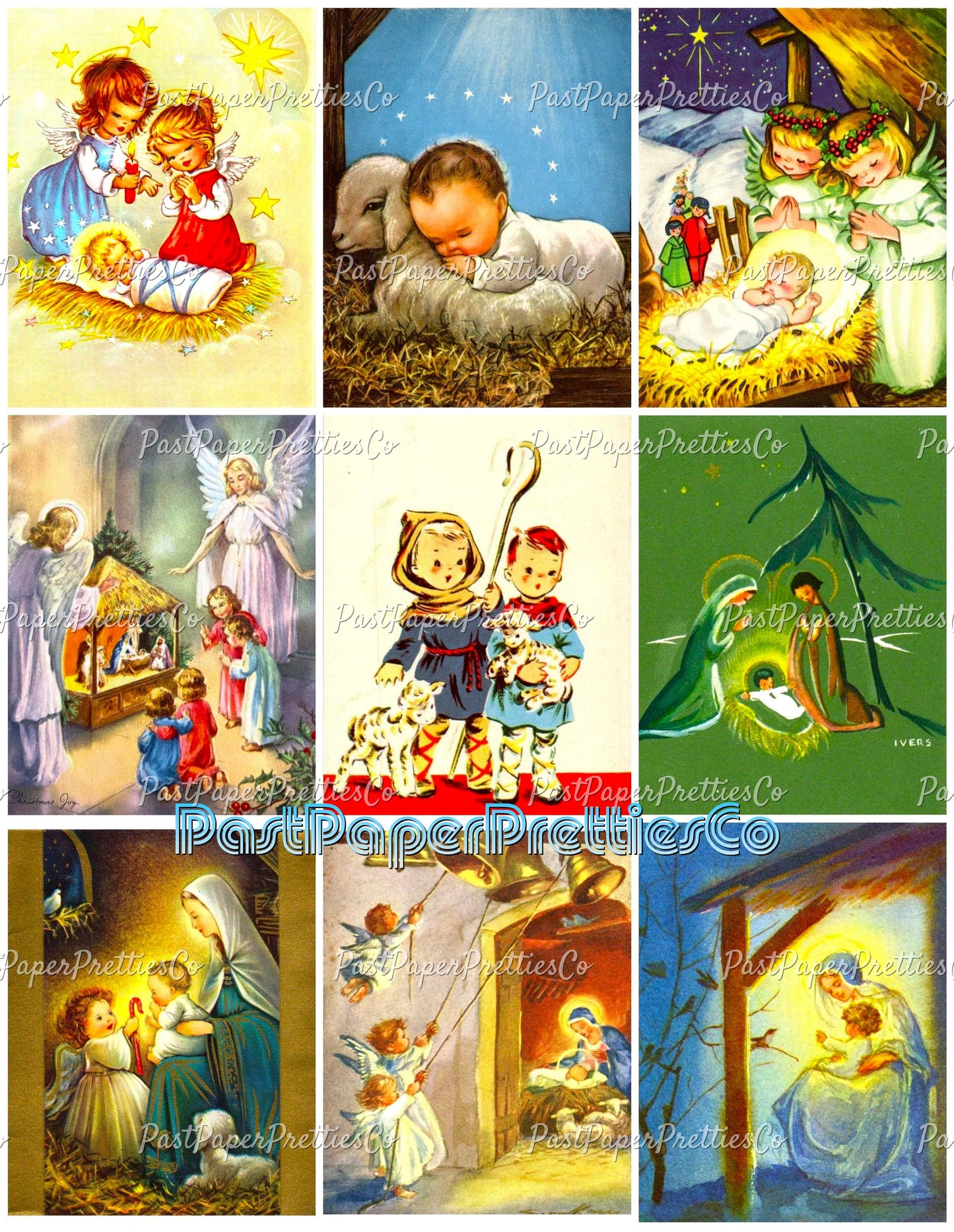 Vintage Printable Christmas Card Nativity Scene Images Collage Sheets PDF Instant Digital Download Cute Religious Gift Tags Cards