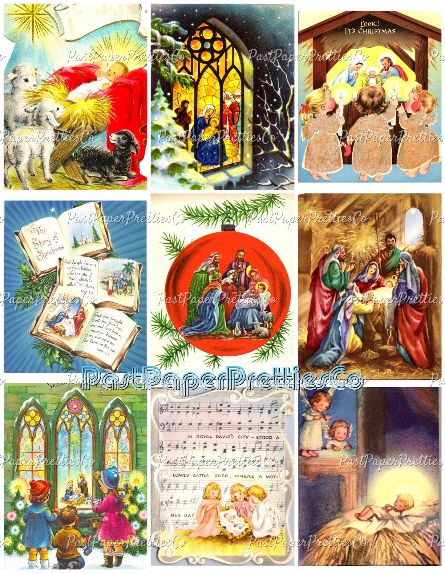 Vintage Printable Christmas Card Nativity Scene Images Collage Sheets PDF Instant Digital Download Cute Religious Gift Tags Cards