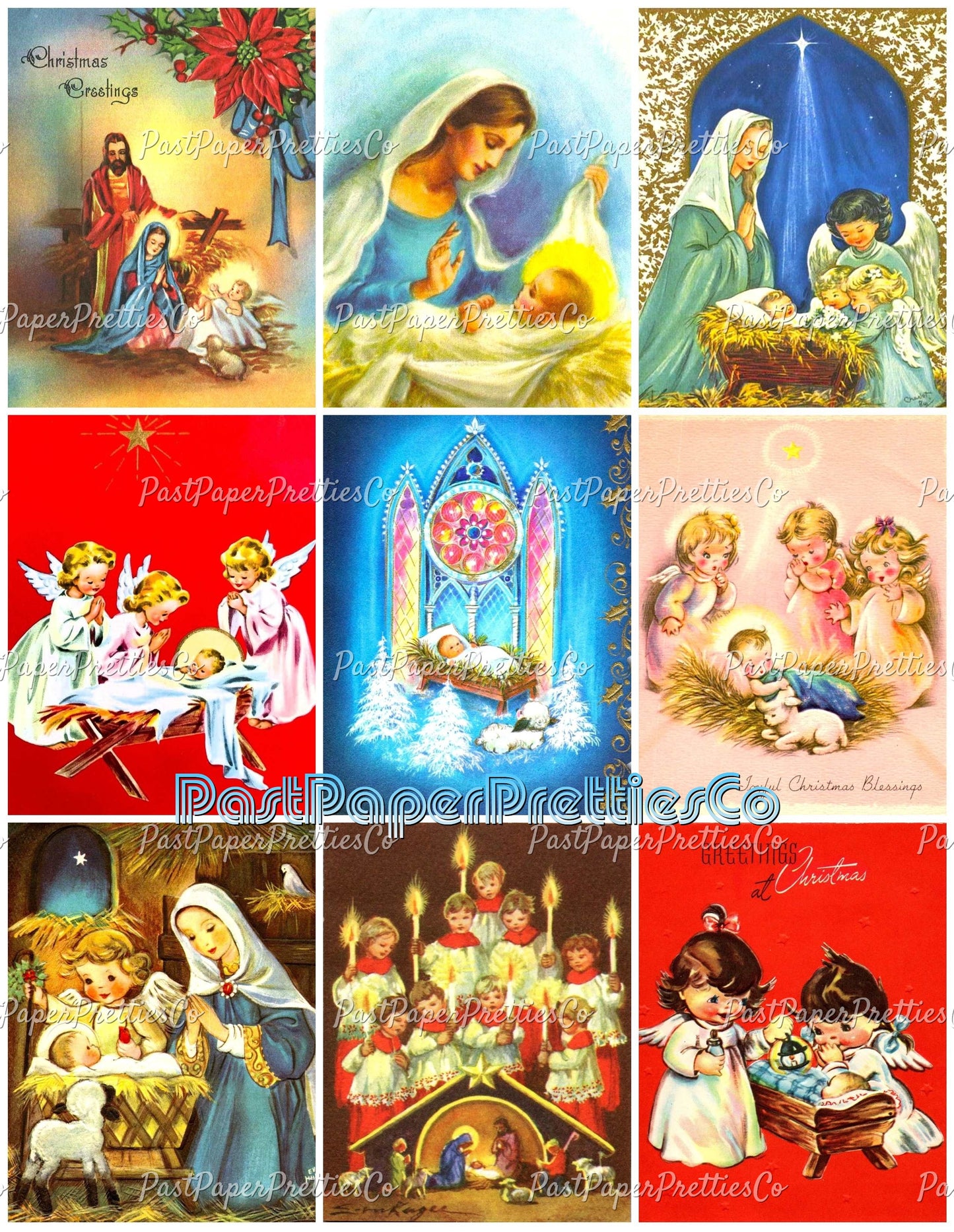 Vintage Printable Christmas Card Nativity Scene Images Collage Sheets PDF Instant Digital Download Cute Religious Gift Tags Cards