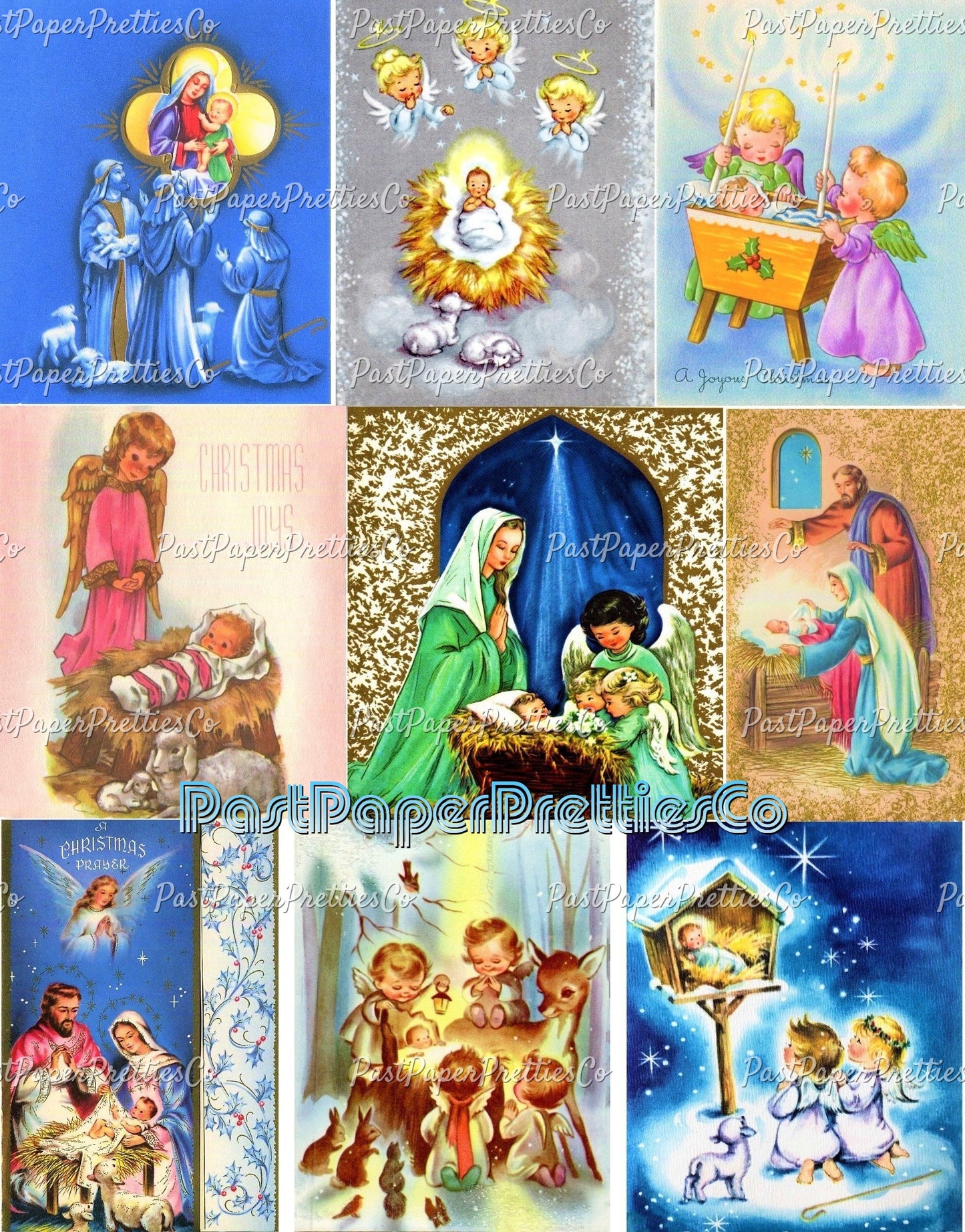 Vintage Printable Christmas Card Nativity Scene Images Collage Sheets PDF Instant Digital Download Cute Religious Gift Tags Cards