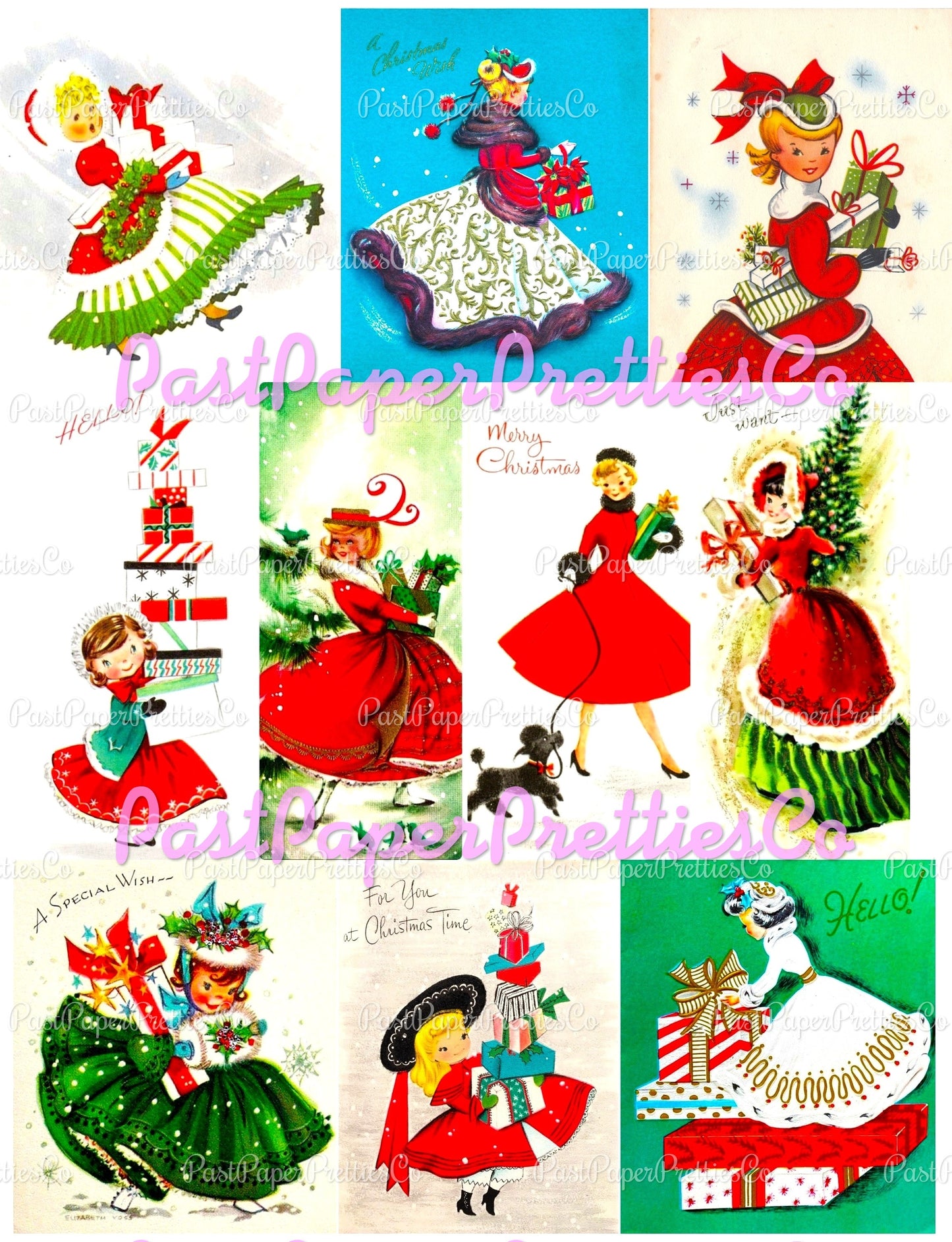 36 Vintage Printable Christmas Cuties Pretty Shoppers All Shopping Ladies & Girls Collage Sheets Card Images PDF Instant Digital Download